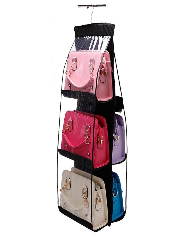 EVERMALL 6 Pocket Foldable Hanging Handbag Organizer Dust-Proof Storage Bag Organizer Closet Tidy Closet Organizer Wardrobe Rack Hanger Holder for Women Large Clear Storage Handbag Purse Pouch_Black - Image 1